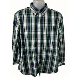 Nick Graham Mens Green Blue Plaid Stretch Modern Fit Button Down Shirt Large